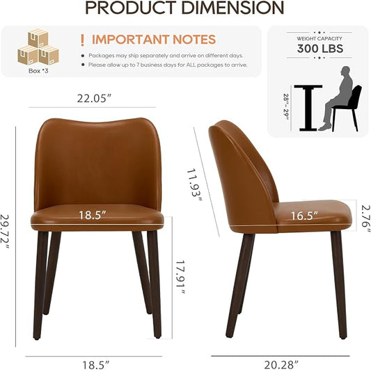 COLAMY Dining Chairs Set of 6, Upholstered Leather Kitchen Chairs with Curved Back, Padded Seat and Solid Wood Legs, Modern Dining Chair for Kitchen Dining Room,Light Brown