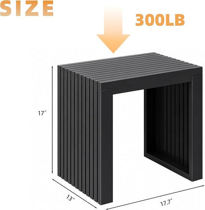 Bamboo Dining Bench, 18'' Slatted Design Entryway Bench, Black | Modern Solid Bamboo Seating Bench for Indoor & Outdoor Use, Ideal for Kitchen, Hallway, Bedroom