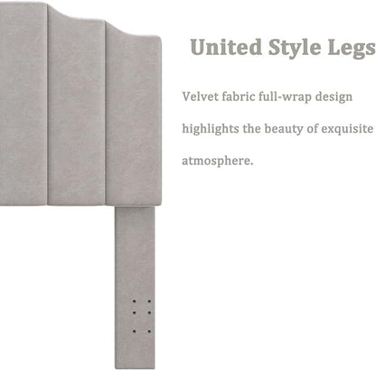 Befurtori Queen Size Headboard Only, Velvet Wall Mounted Headboard Queen Size for Adjustable Bed, Modern Vertical Channel Design with Curved Tufted Upholstered Head Board and Luxury Soft Padded, Gray