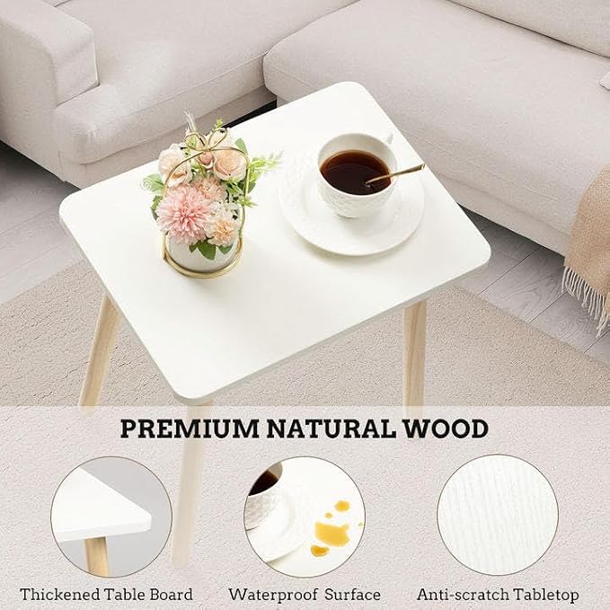 FORAOFUR White End Tables Set of 2, Small Side Tables Accent Tables Living Room, Boho Side Table with Wooden Legs, Easy Assembly | 2 Pack white wood, modern rectangular, fits living/bedroom/balcony, compact, versatile, sturdy nightstand