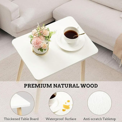 FORAOFUR White End Tables Set of 2, Small Side Tables Accent Tables Living Room, Boho Side Table with Wooden Legs, Easy Assembly | 2 Pack white wood, modern rectangular, fits living/bedroom/balcony, compact, versatile, sturdy nightstand