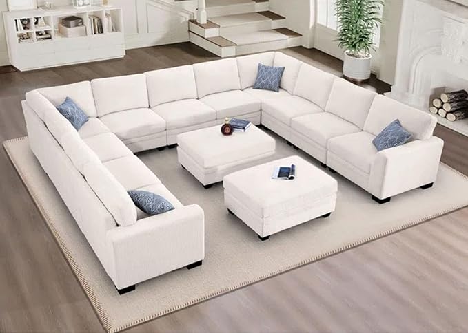 Legend Vansen Oversized Modular Sectional Sofa,8 Seat U Shaped Couch with Ottoman,Corduroy Sofa with Deep Seat,Convertible Large Sectional Couches for Living Room (Cream, U-13)