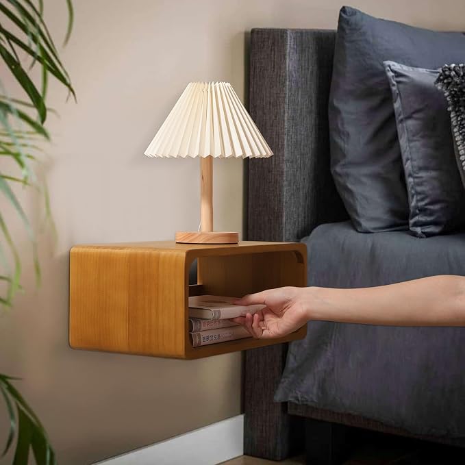 Floating Nightstand, Wall Mounted Bedside Shelf, Handmade Bedroom Furniture,Pine Wood Floating Bedside Table, Minimalist and Unique Style 18”x 10”x 7.5” Walnut