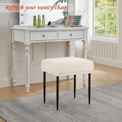 Levoberg Bar Stool Cover Rectangle Stretch Counter Height Barstool Slipcovers Rectangular Vanity Stool Cover Kitchen Counter Saddle Seat Cover for Wooden Metal Bench Set of 4 Beige