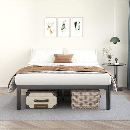 MAF Metal 18 Inch Full Size Platform Bed Frame with Anti-Collision Round Legs, Black 3500 Lbs Heavy Duty Bed Frame with Wood Slats, No Box Spring Needed, Easy Assembly