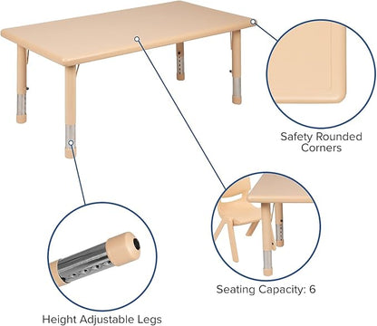 Flash Furniture Wren 24"W x 48"L Rectangular Natural Plastic Height Adjustable Activity Table