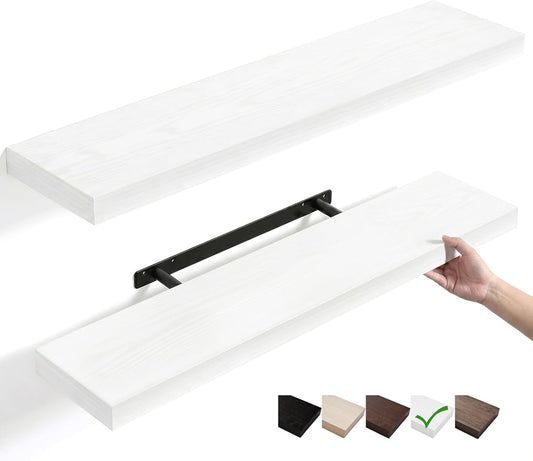 Floating Shelves for Wall, Bathroom Shelves Over Toilet, Wall Shelves & Book Shelf for Room, Hanging Shelf, Modern Wooden Mounted Floating Shelves, 36x7x1.5 in (White, Set of 2)
