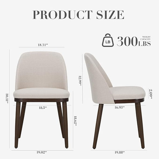 COLAMY Upholstered Dining Chairs Set of 2, Modern Kitchen Chairs with Back, Fabric Side Chair with Wood Legs for Dining Room Kitchen Restaurant, Beige