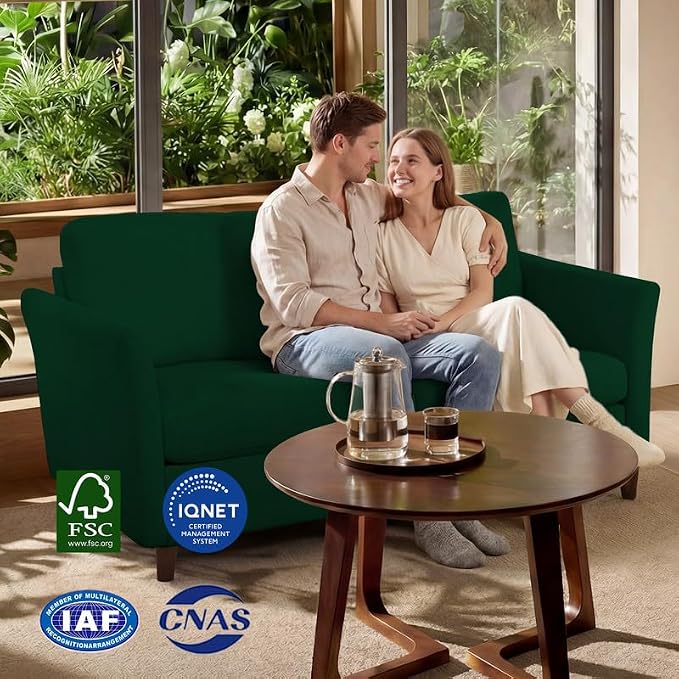 Valthie 61" Corduroy Loveseat Sofa, Modern Comfy Couches with Side Pocket, 2-Seater Sofa Couch for Living Room, Bedroom and Small Spaces,Green