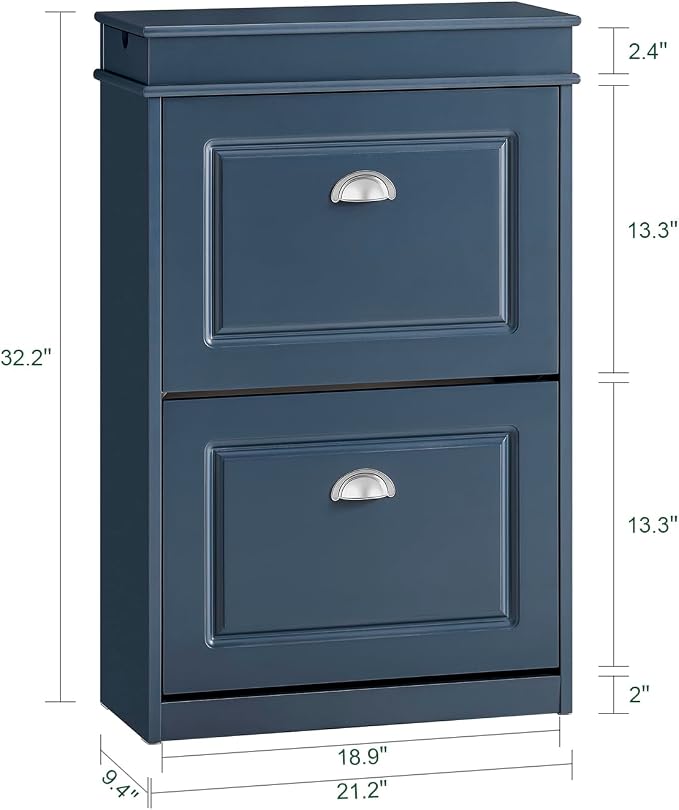 Haotian Slim Shoe Cabinet, Shoe Rack with Doors, Shoe Storage Cupboard Organizer Unit for Entryway 2 Flip-Drawers, Hallway and Bedroom Navy FSR78-B