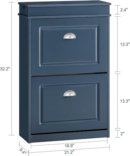Haotian Slim Shoe Cabinet, Shoe Rack with Doors, Shoe Storage Cupboard Organizer Unit for Entryway 2 Flip-Drawers, Hallway and Bedroom Navy FSR78-B