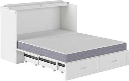 AFI Hamilton Queen Murphy Bed Chest with Mattress, Storage, and Built-in Charger in White