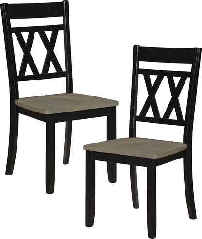 Lexicon Farmhouse Wood Dining Chair, Set of 2, Double Cross Back, Rustic Armless Chairs, Kitchen and Dining Room Furniture, Two-Tone Finish (Greywash and Antique Black)