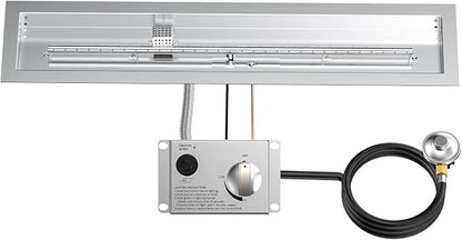 Skyflame 36" Linear Stainless Steel Fire Pit Drop-in Burner Kit with Flame Sensing, Electronic Spark Ignition,and Propane Regulator Connector Hose Set for Propane Tank