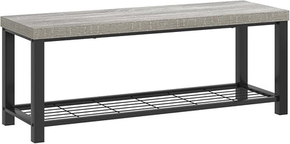 FOLUBAN Entryway Bench, Rustic Wood and Metal Shoe Storage Bench for Hallway Front Door Entrance, Industrial Indoor Bench for Bedroom Living Room, 43.3 Inch Light Grey