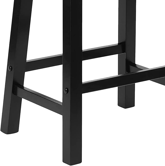 PJ Wood Classic Saddle-Seat 24'' Tall Kitchen Counter Stool for Homes, Dining Spaces, and Bars with Backless Seat, 4 Square Legs, Black (5 Pack)