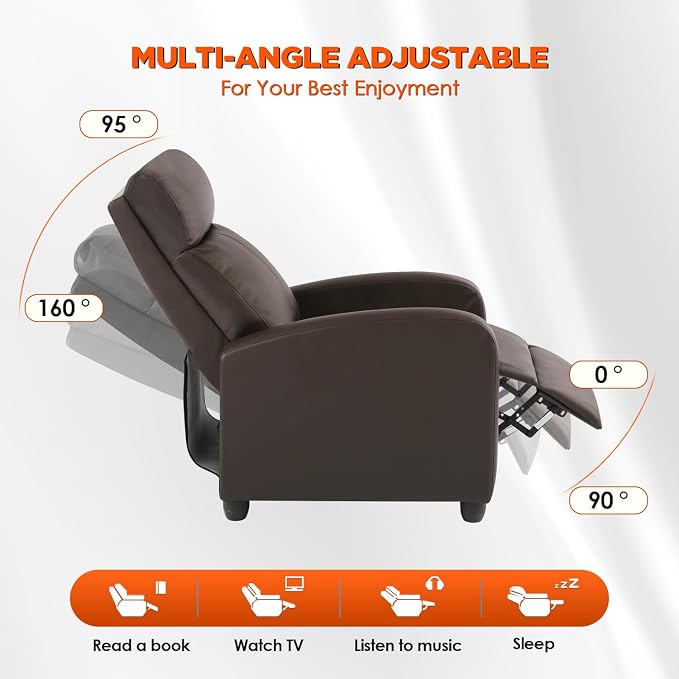 BestMassage | Recliner Chair | with 2 Point Massage Function | Pu Brown | with Lumbar Support, Adjustable Push Back, Footrest & Padded Seat | Easy Assembly | for Living Room, Home Theatre