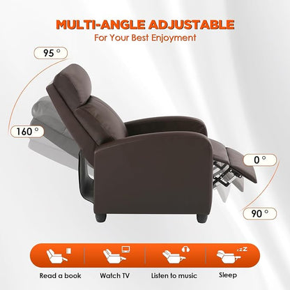 BestMassage | Recliner Chair | with 2 Point Massage Function | Pu Brown | with Lumbar Support, Adjustable Push Back, Footrest & Padded Seat | Easy Assembly | for Living Room, Home Theatre