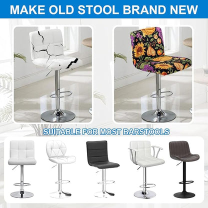 Levoberg Bar Stools Cover Set of 2 Printed Armless Swivel Barstools Slipcovers with Backs Stretch Square Counter Height Bar Stools Covers Mid Low Back Chair Cover for Kitchen Dining Room Bar #17