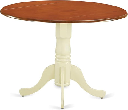 East West Furniture DLT-BMK-TP Dublin Modern Kitchen Table - a Round Dining Table Top with Dropleaf & Pedestal Base, 42x42 Inch, Buttermilk & Cherry