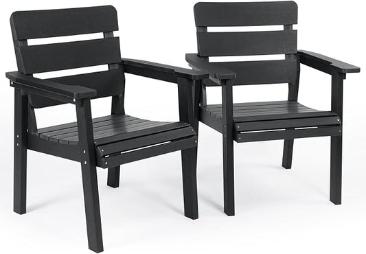 Outdoor Patio Dining Chair Set of 2, All-Weather Patio Chairs with Armrests, Ergonomic Design, Ideal for Garden, Poolside, Backyard, Deck, Black