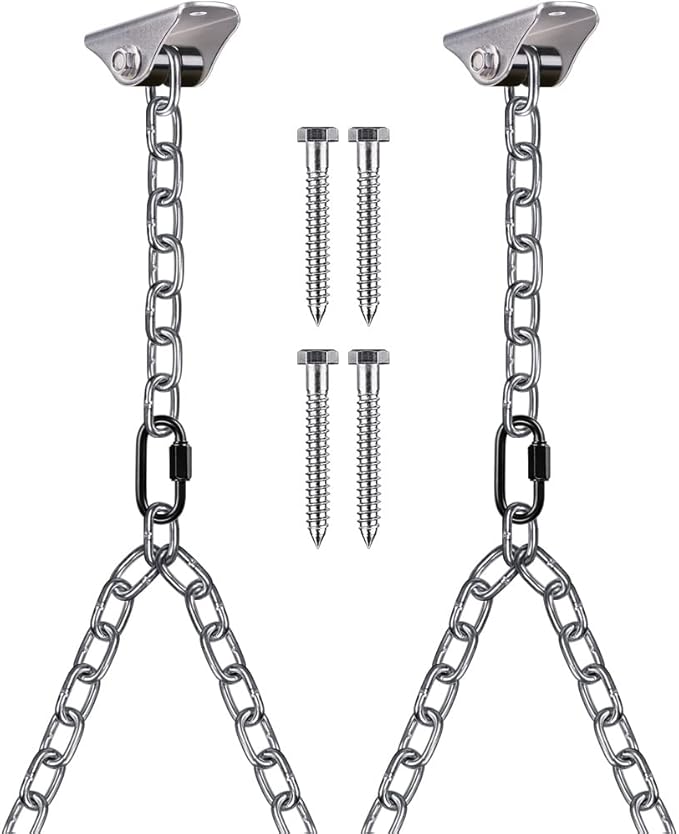 BeneLabel 2Pcs 81" (6.75 ft) Heavy Duty Porch Swing Chain with Silent Swing Hanger Hanging Chair Hanger for Indoor Outdoor Playground Bench Chair Hammock Chairs 1000LB Capacity - Silver Chain