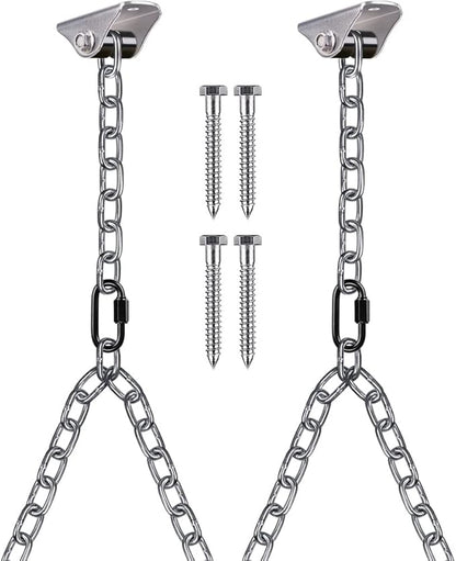 BeneLabel 2Pcs 81" (6.75 ft) Heavy Duty Porch Swing Chain with Silent Swing Hanger Hanging Chair Hanger for Indoor Outdoor Playground Bench Chair Hammock Chairs 1000LB Capacity - Silver Chain