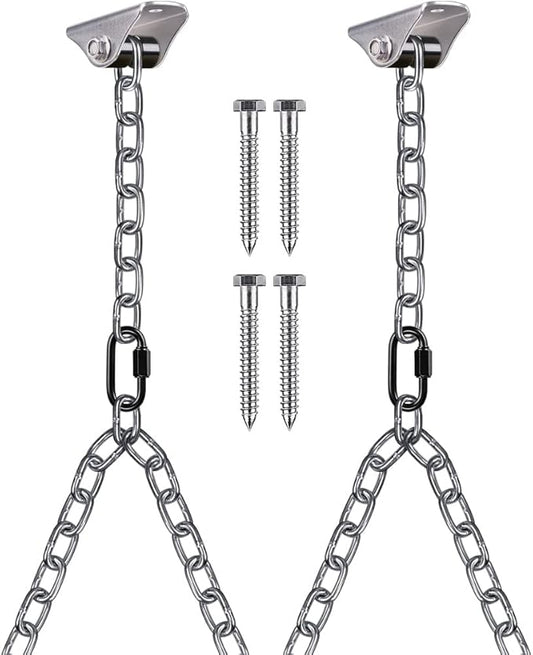 BeneLabel 2Pcs 81" (6.75 ft) Heavy Duty Porch Swing Chain with Silent Swing Hanger Hanging Chair Hanger for Indoor Outdoor Playground Bench Chair Hammock Chairs 1000LB Capacity - Silver Chain