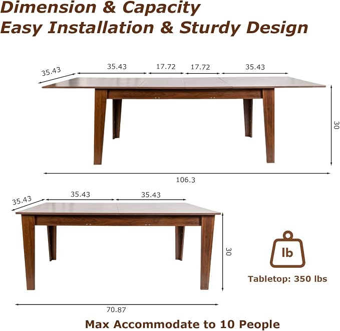 Extendable Dining Table for 6-10 People,70.87''-106.4''Modern Space-Saving Wood Kitchen Table,Rectangle Folding Conference Meeting Table for Living Meeting Room Kitchen,Walnut