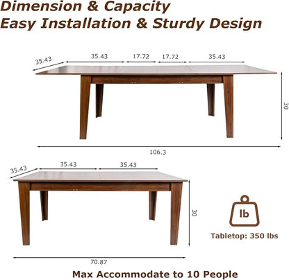 Extendable Dining Table for 6-10 People,70.87''-106.4''Modern Space-Saving Wood Kitchen Table,Rectangle Folding Conference Meeting Table for Living Meeting Room Kitchen,Walnut