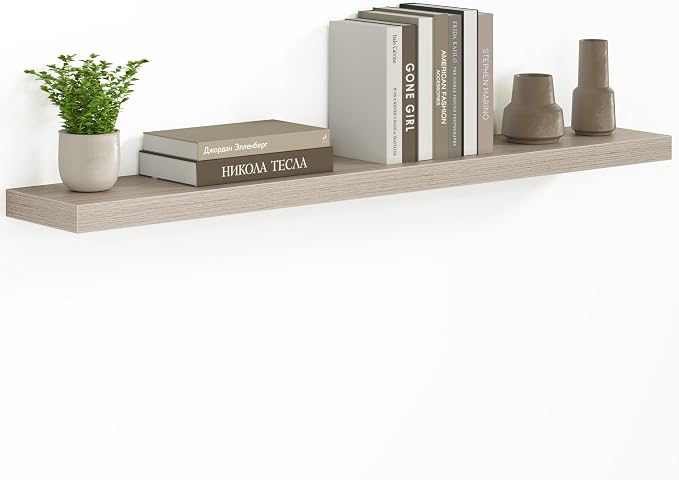 Fun Memories 48 Inch Floating Shelves - Fireplace Mantel Shelf - Deep Wall Mounted Wood Storage Shelf for Bedroom, Kitchen, Farmhouse - 1 Pack, Grey