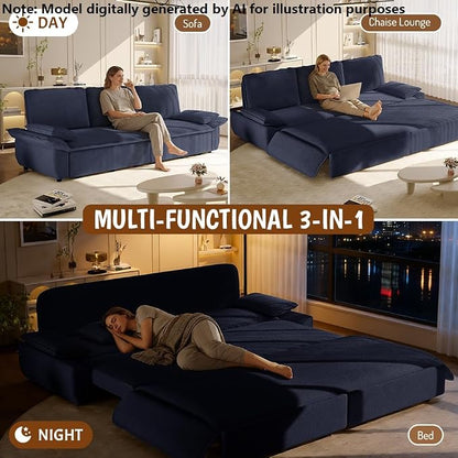 94.5" Pull Out Couch King Size, Futon Sofa Bed, 3-in-1 Convertible Sleeper Sofa Bed with Cushion Armrest, Modern Corduroy Loveseat Couches for Living Room, Small Space, Apartment, Dark Blue