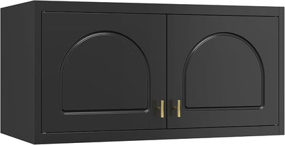 32" Metal Wall Cabinet 2 Doors,Black Hanging Cabinets with Handle,Metal Wardrobe Cabinets,Armoire Wardrobe Closet,Clothes Storage Cabinet for Bedroom,Laundry Room,Bathroom