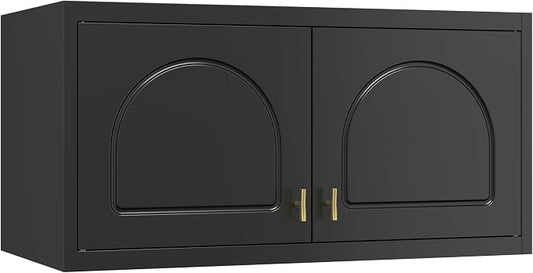 32" Metal Wall Cabinet 2 Doors,Black Hanging Cabinets with Handle,Metal Wardrobe Cabinets,Armoire Wardrobe Closet,Clothes Storage Cabinet for Bedroom,Laundry Room,Bathroom