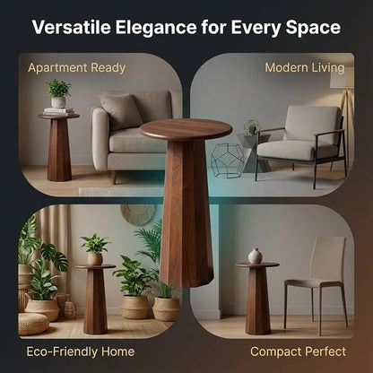 Relso Enteka Solid Mango Wood End Table – 24" Tall Accent Side Table with Walnut Finish | Handcrafted Coffee Table, No Assembly Required | Perfect for Modern Living Rooms, Farmhouses, Small Spaces
