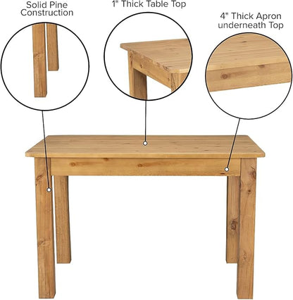 Flash Furniture HERCULES 46" x 30" Rectangular Light Natural Solid Pine Farm Dining Table