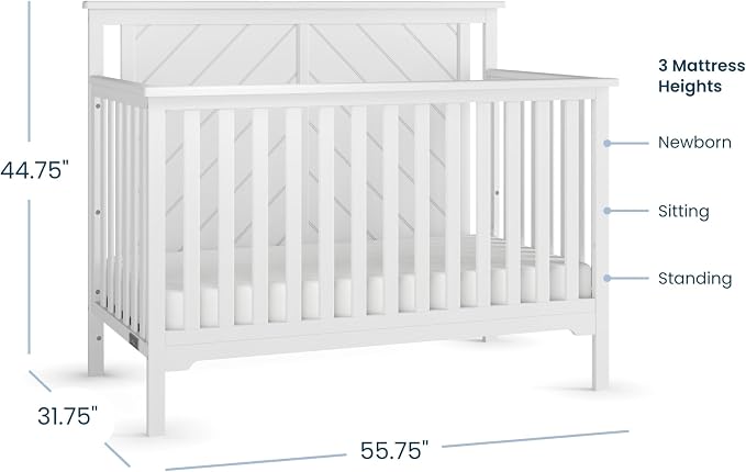 Child Craft Hampton Flat Top 4-in-1 Convertible Crib, Baby Crib Converts to Day Bed, Toddler Bed and Full Size Bed, 3 Adjustable Mattress Positions, Non-Toxic, Baby Safe Finish (Matte White)