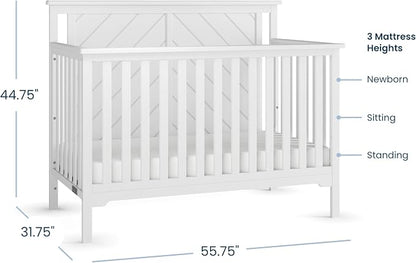 Child Craft Hampton Flat Top 4-in-1 Convertible Crib, Baby Crib Converts to Day Bed, Toddler Bed and Full Size Bed, 3 Adjustable Mattress Positions, Non-Toxic, Baby Safe Finish (Matte White)