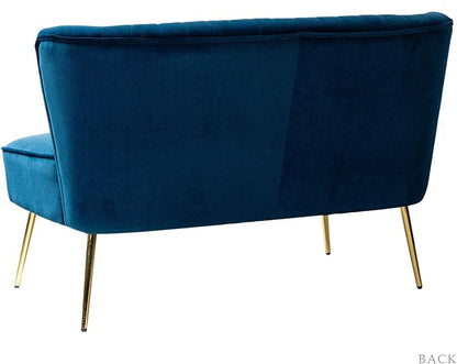TINA'S HOME Contemporary Velvet Loveseat Sofa, Upholstered Loveseat Couch with Golden Metal Legs, Small Tufted 2-Seat Sofa Armless Love Seat for Living Room, Bedroom, Apartment Small Spaces, Navy