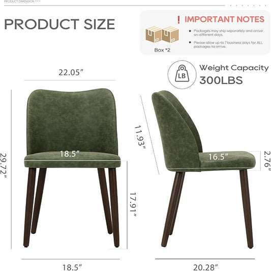 COLAMY Upholstered Dining Chairs Set of 6, Modern PU Leather Dining Room Kitchen Side Chair with Padded Seat and Wood Legs Restaurant/Cafe, Green