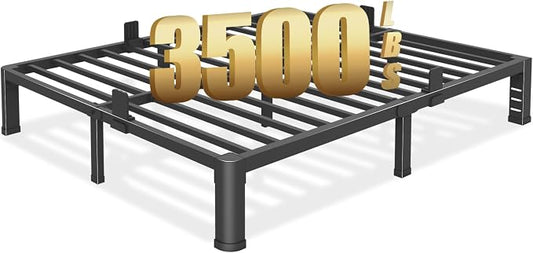 10 inch Full Size Bed Frame with Round Corner Legs and Headboard Hole Mattress Slide Stopper Low Profile Heavy Duty Metal Platform,Steel Slat Support,No Box Spring Needed,Easy Assembly,Noise Free