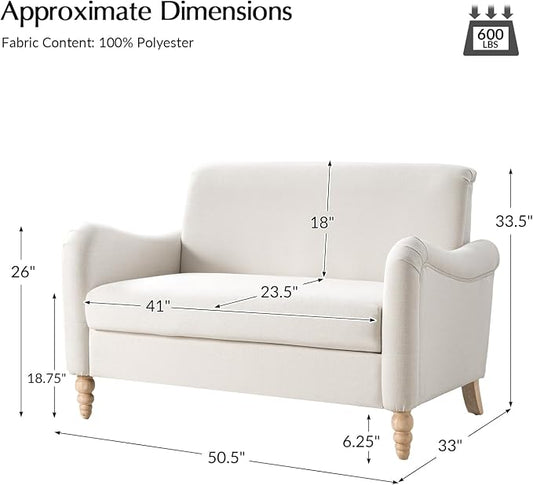 EcoHarbor Living 50.5" Mid-Century Modern Couch, Upholstered Sofa with Armrests, Stripe Mini Couches for Small Spaces, Living Room, Bedroom, Office, Apartment, Ivory