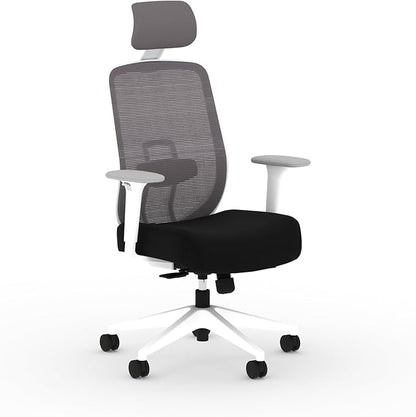 HON Altern Ergonomic Office Chair with Headrest, Mid‑Back Mesh Desk Chair, Adjustable Arms, Seat Slide, Synchro‑Tilt, Rolling Computer Seat for Home Office, White Frame, Black