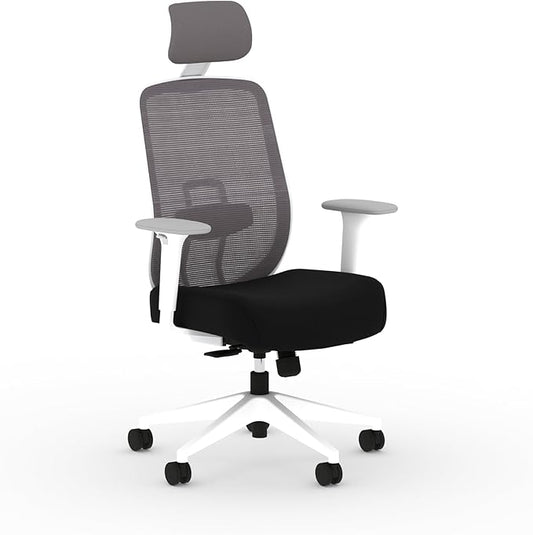 HON Altern Ergonomic Office Chair with Headrest, Mid‑Back Mesh Desk Chair, Adjustable Arms, Seat Slide, Synchro‑Tilt, Rolling Computer Seat for Home Office, White Frame, Black