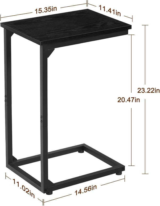 AMHANCIBLE C Shaped End Table Set of 2, Couch Side Table that Slide Under Sofa, Narrow Small Space TV Trays for Living Room, Bedroom, Black, HET02CBK