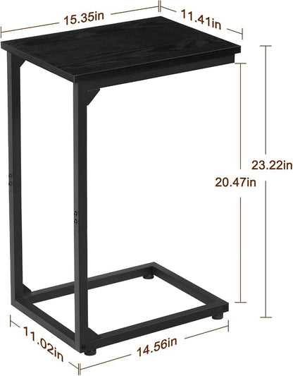 AMHANCIBLE C Shaped End Table Set of 2, Couch Side Table that Slide Under Sofa, Narrow Small Space TV Trays for Living Room, Bedroom, Black, HET02CBK