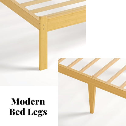 Askeld Wood King Bed Frame with Headboard, 12 Inch High Solid Bamboo Platform Bed No Box Spring Needed, Mid-Century Heavy Duty Bedframe, Easy Assembly, Noise Free