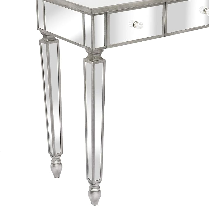 VINGLI Mirrored Vanity Desk with 3 Drawers, Modern Console/Sofa/Makeup Desk for Bedroom/Living Room/Entryway, Silver