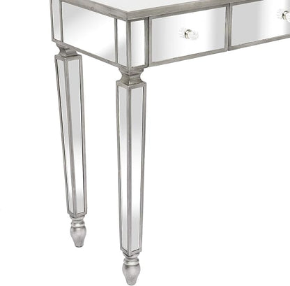 VINGLI Mirrored Vanity Desk with 3 Drawers, Modern Console/Sofa/Makeup Desk for Bedroom/Living Room/Entryway, Silver