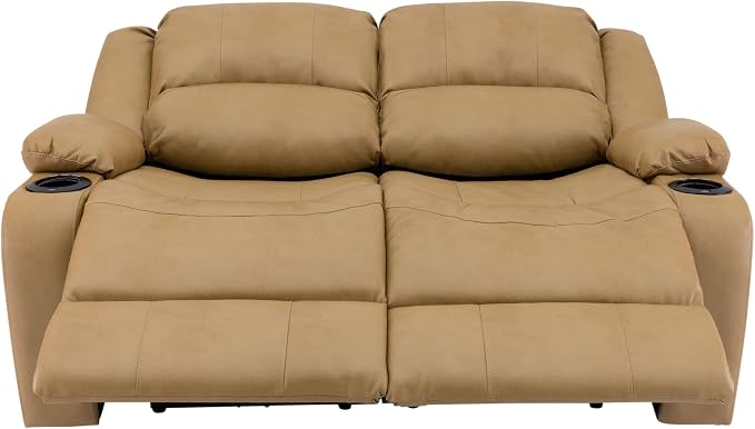 RecPro Charles 58" Powered Double RV Wall Hugger Recliner Sofa RV Loveseat with Upgraded 2023 Fabric (Toffee)